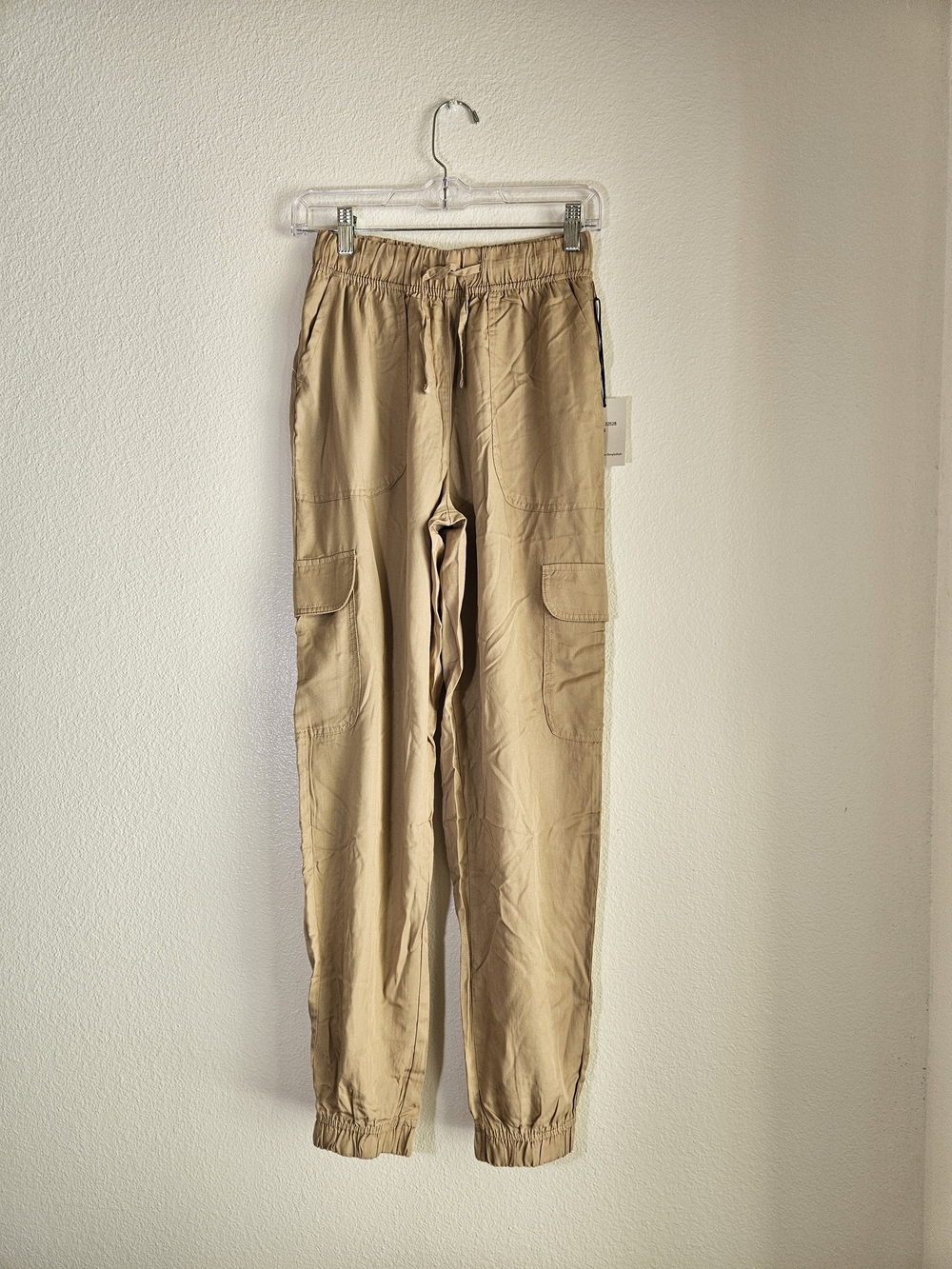 Japna 100% Lyocell Khaki Cargo Jogger Pants Elastic Waist